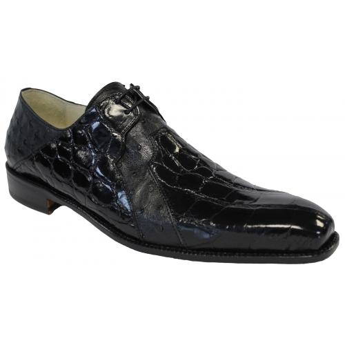 Fennix Italy 3425 Black Genuine Alligator / Ostrich Shoes